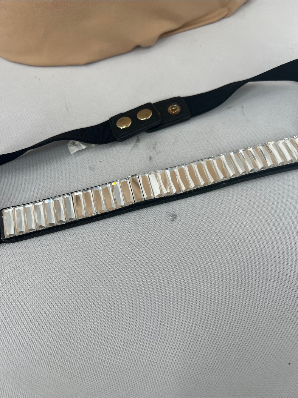 Women's Black Elastic Waist Belt with Silver Mirror Accent - Picture 5 of 6